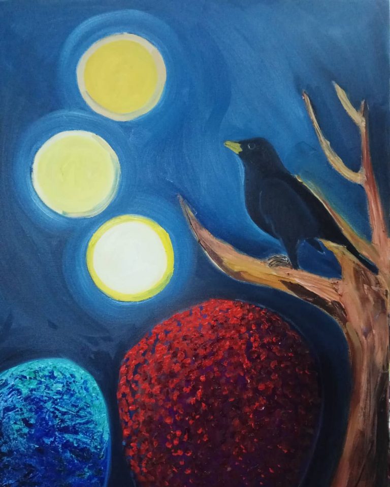 Read more about the article The moon #stillworking  #originalart  #linoylevari  #artist  #art #moon  #blackbird  #oilpainting #oiloncanvas  #painting  #canvas  #night